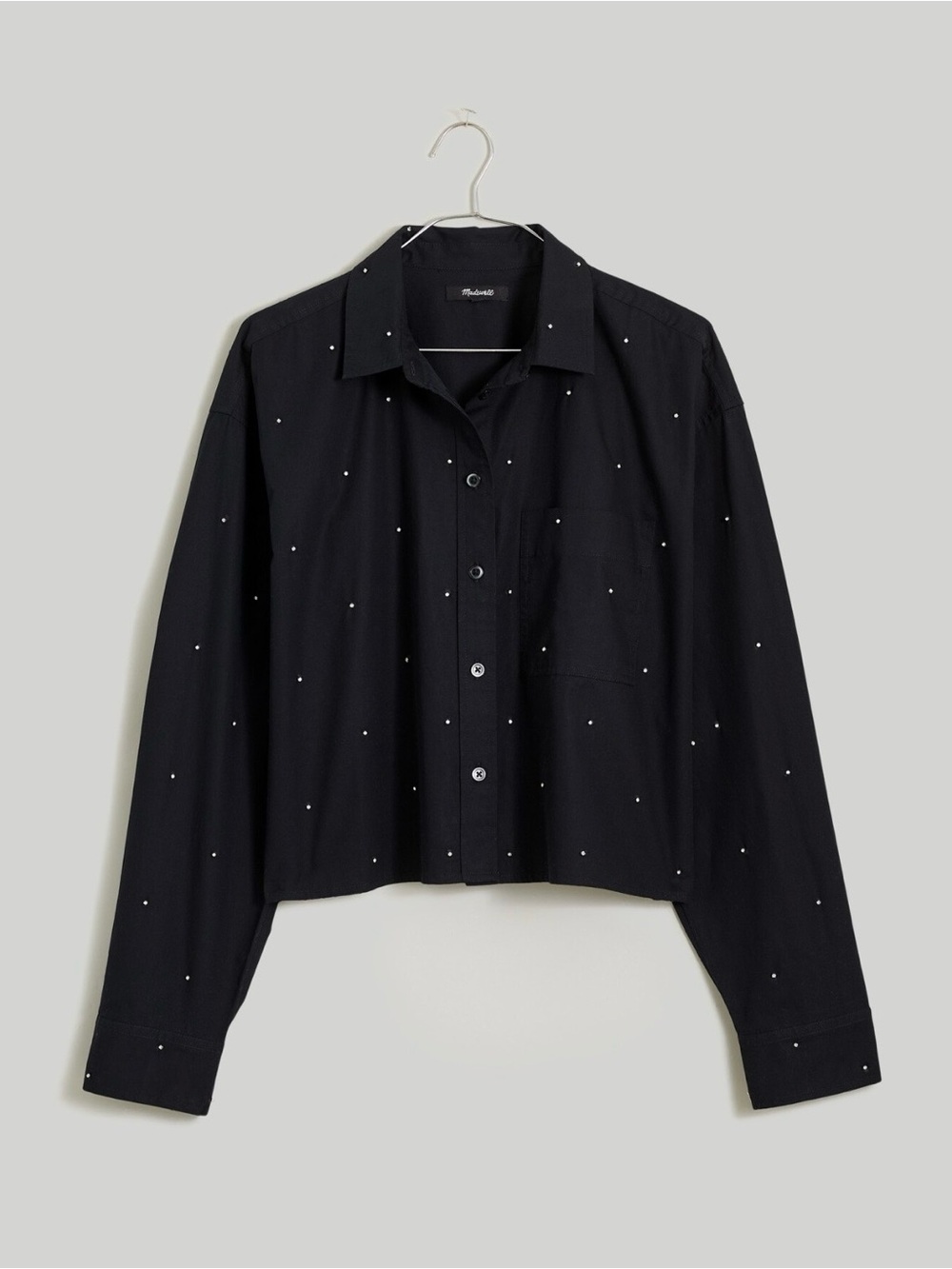 Madewell Black Cropped Button-Down Shirt with sparkling rhinestones. Size M.